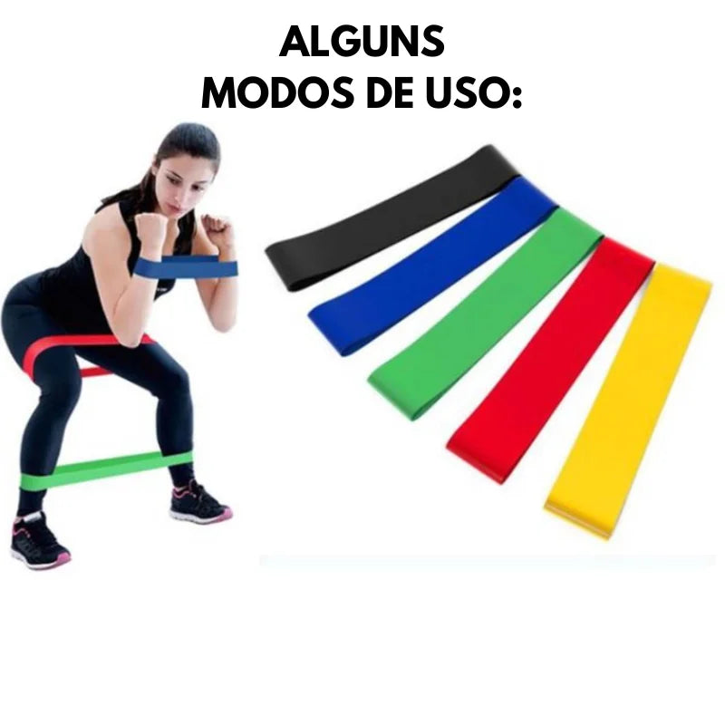 Kit de 5 Mini Faixas Elásticas Ideal p/ Exercício em Casa/Academia/Treino