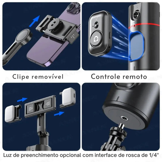 P02 Suporte celular com Inteligência Artificial Rastreamento Facial de 360°