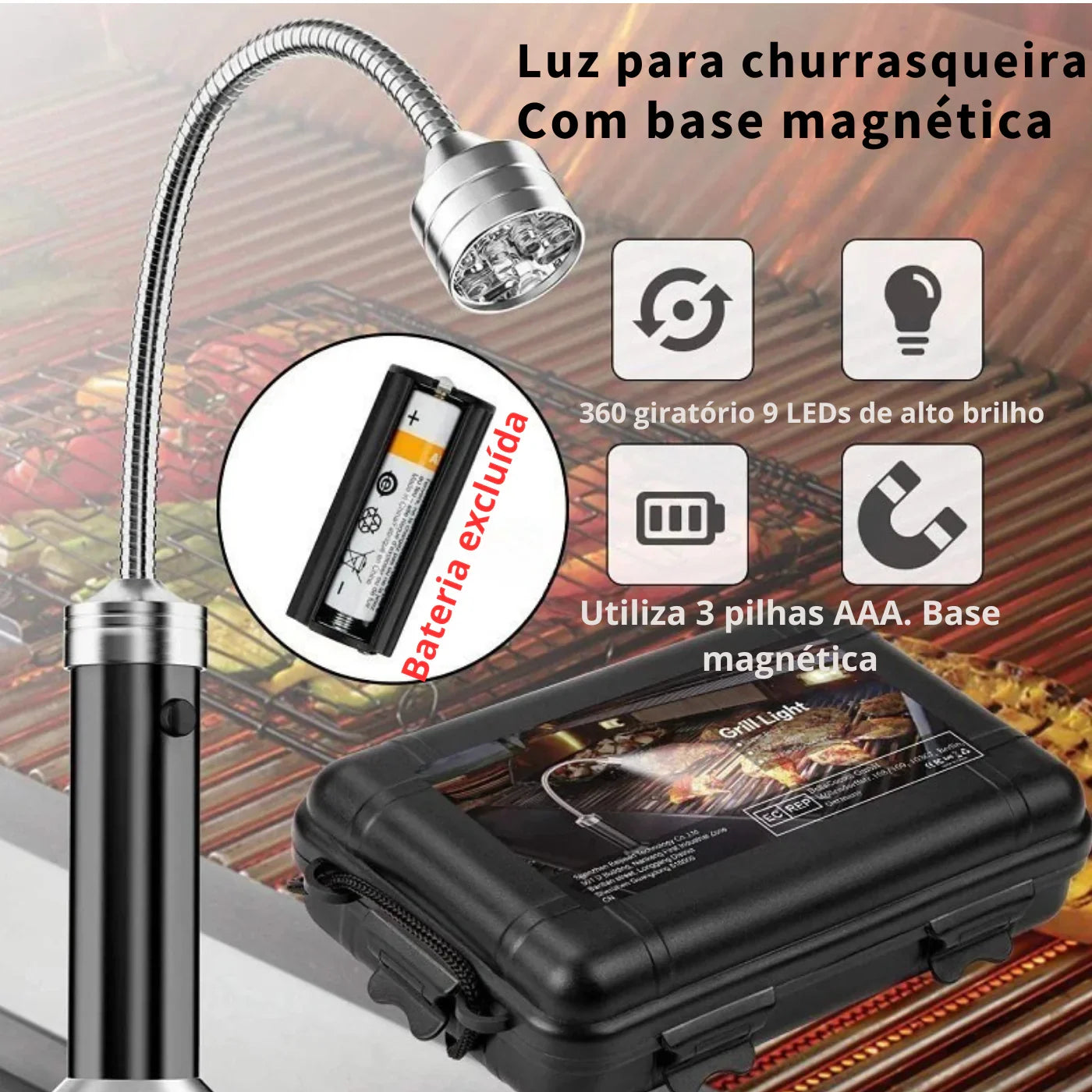 Brasa LED Churrasco 2 Luminárias mais uma Caixa