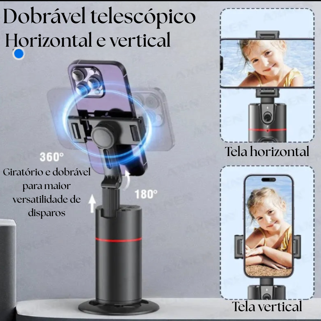 P02 Suporte celular com Inteligência Artificial Rastreamento Facial de 360°