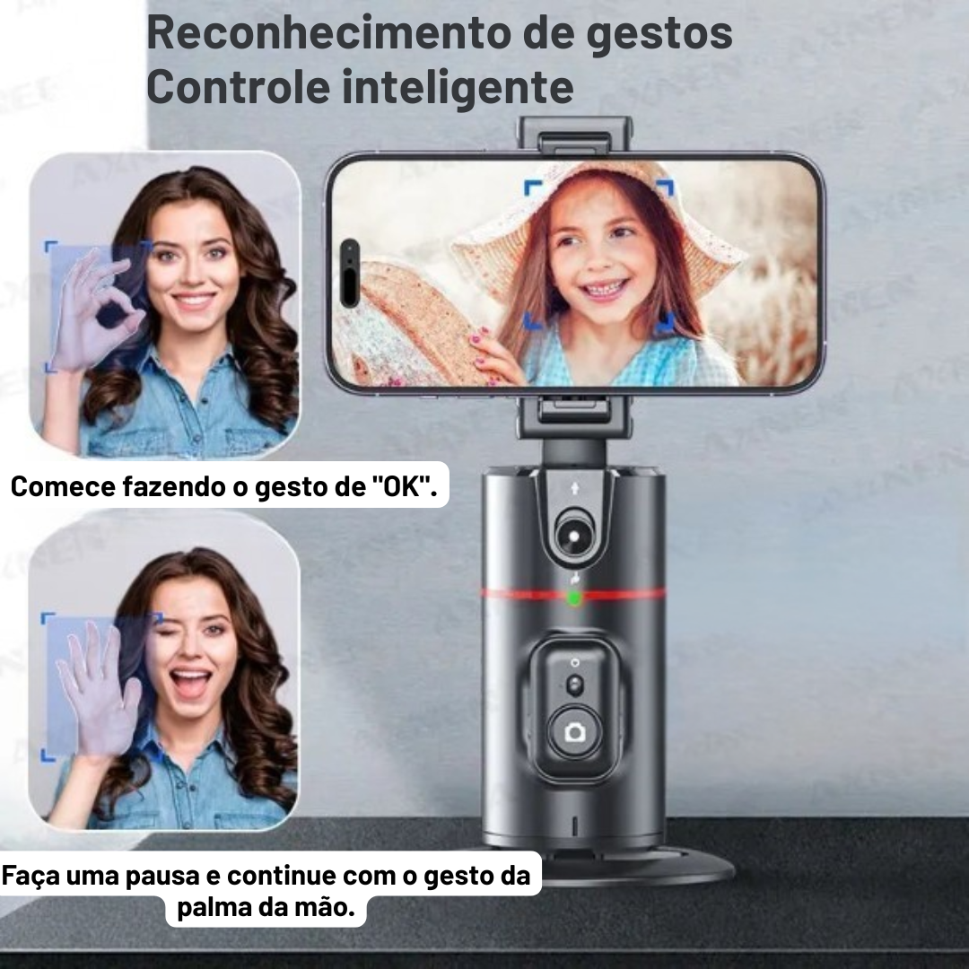 P02 Suporte celular com Inteligência Artificial Rastreamento Facial de 360°