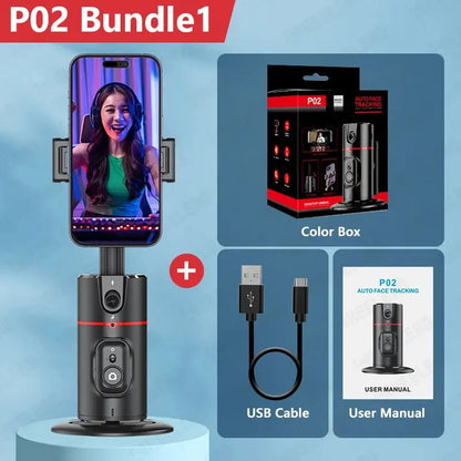 P02 Suporte celular com Inteligência Artificial Rastreamento Facial de 360°