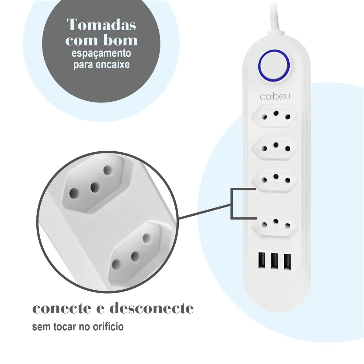 Extensão USB de 2m Quatro Tomada de Alta Potência