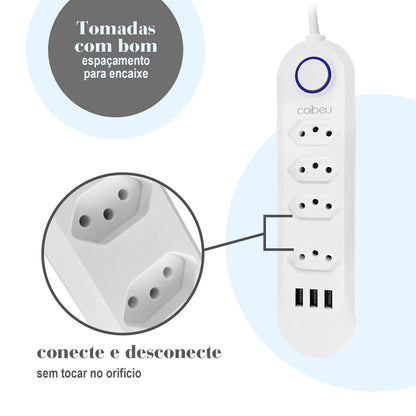 Extensão USB de 2m Quatro Tomada de Alta Potência