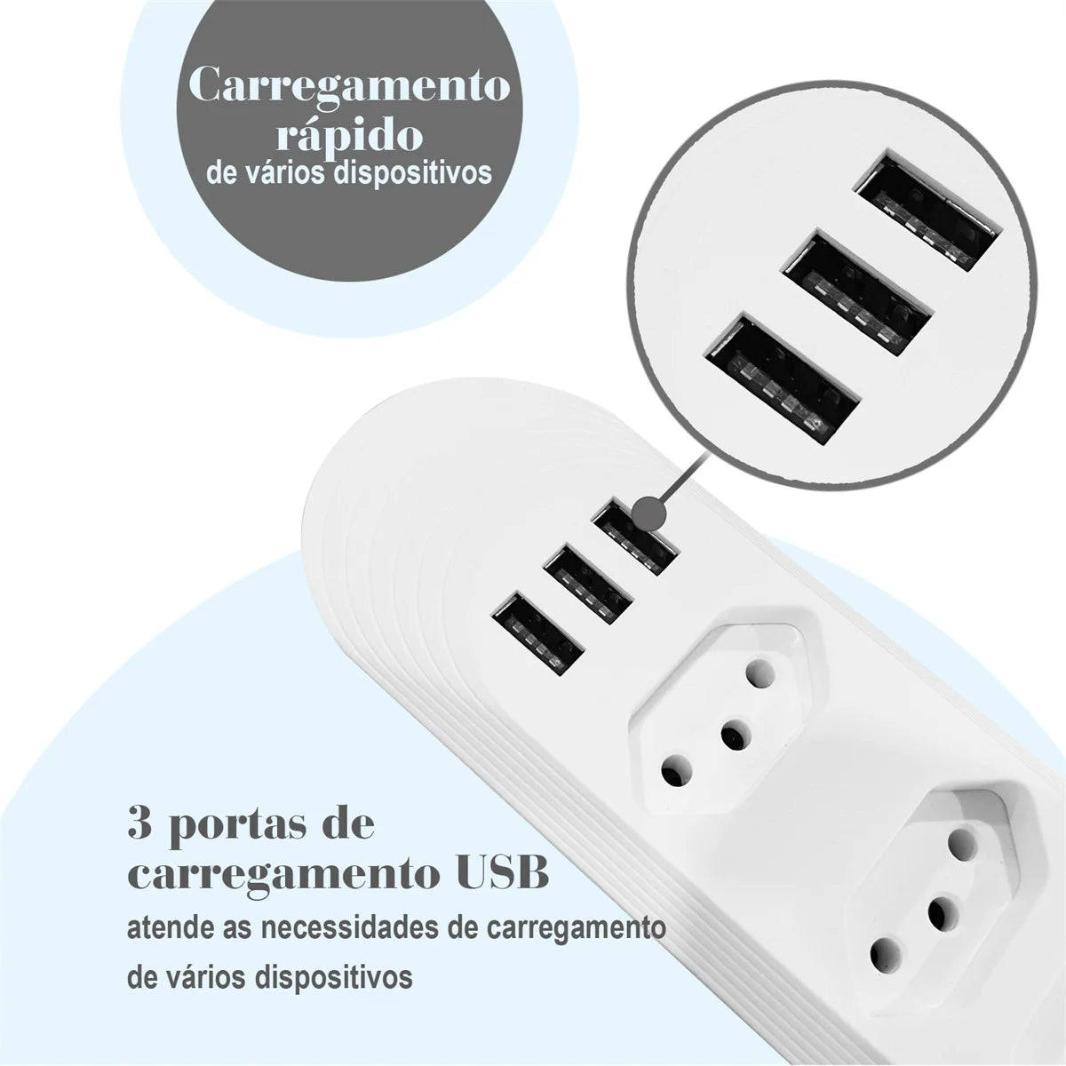 Extensão USB de 2m Quatro Tomada de Alta Potência