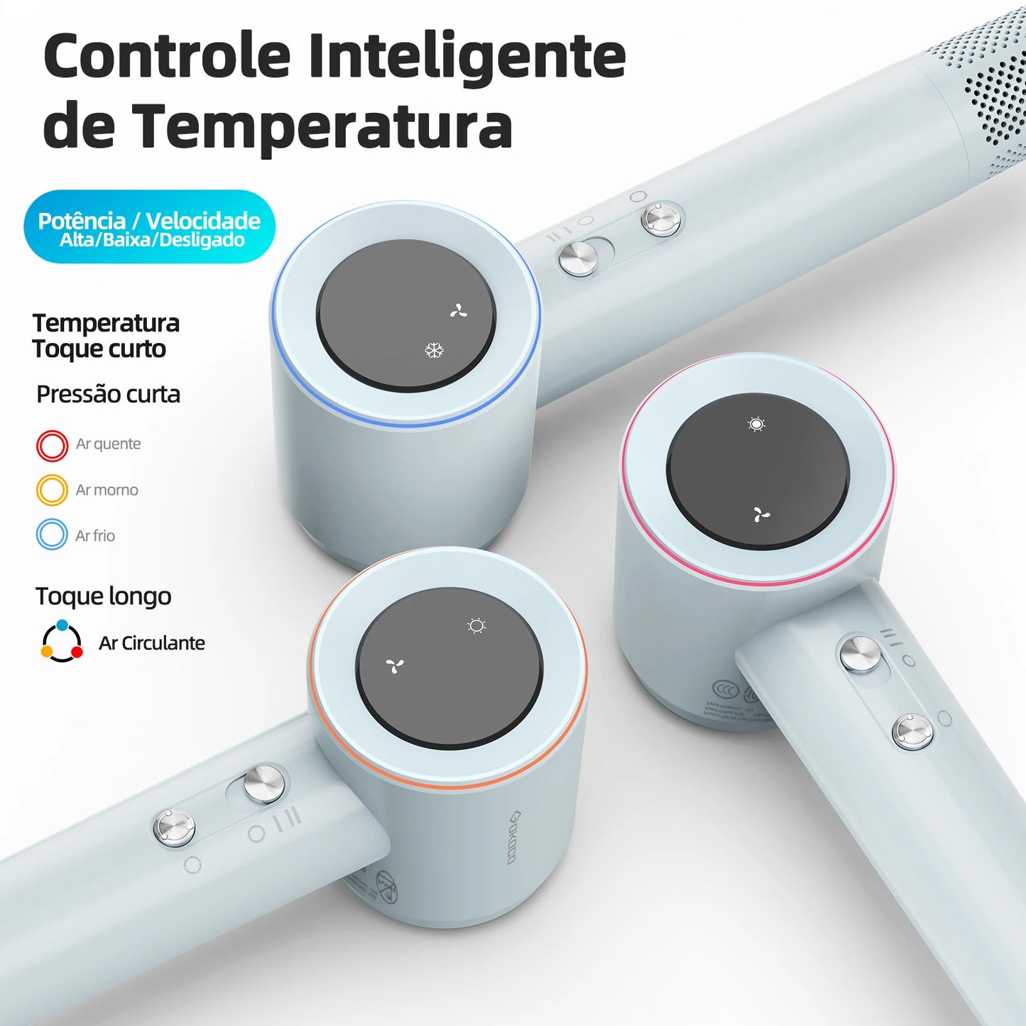 Secador de cabelo GOKOCO de alta velocidade, 110.000 RPM, com íons negativos, secagem rápida de 300 ml, silencioso e com controle térmico.