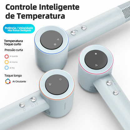 Secador de cabelo GOKOCO de alta velocidade, 110.000 RPM, com íons negativos, secagem rápida de 300 ml, silencioso e com controle térmico.