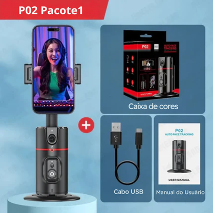 P02 Suporte celular com Inteligência Artificial Rastreamento Facial de 360°