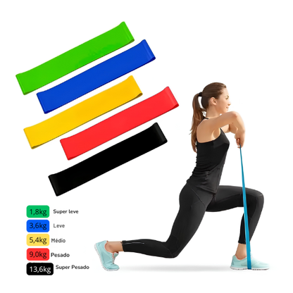 Kit de 5 Mini Faixas Elásticas Ideal p/ Exercício em Casa/Academia/Treino